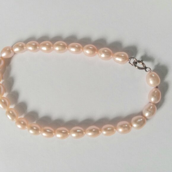 Real Freshwater Pearl Sterling Silver Clasp Champagne Pink Pearl Bracelet Women - Picture 6 of 7